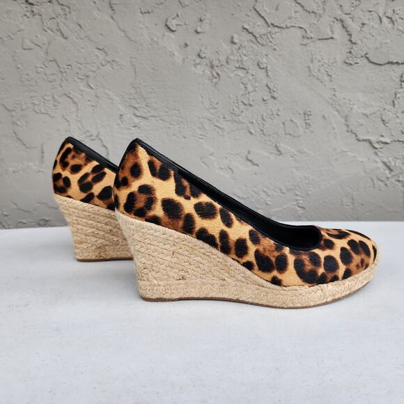 J Crew Shoes Womens Size 6 Espadrille Wedges Heels Leopard Calf Hair Leather - Picture 1 of 13